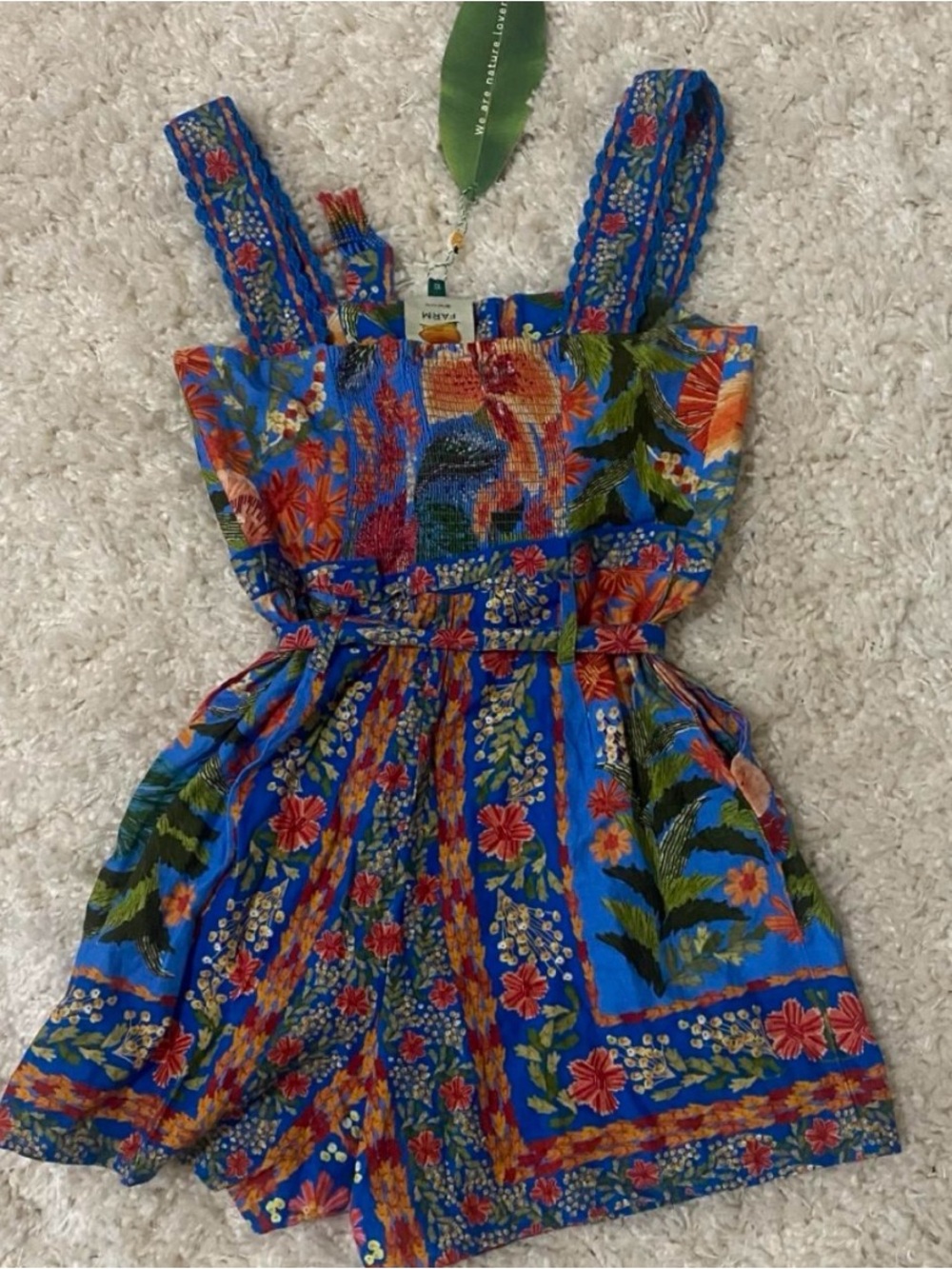 Farm Rio Stitched Garden Floral Button-Front Romper with Tie Waist - Picture 5 of 5